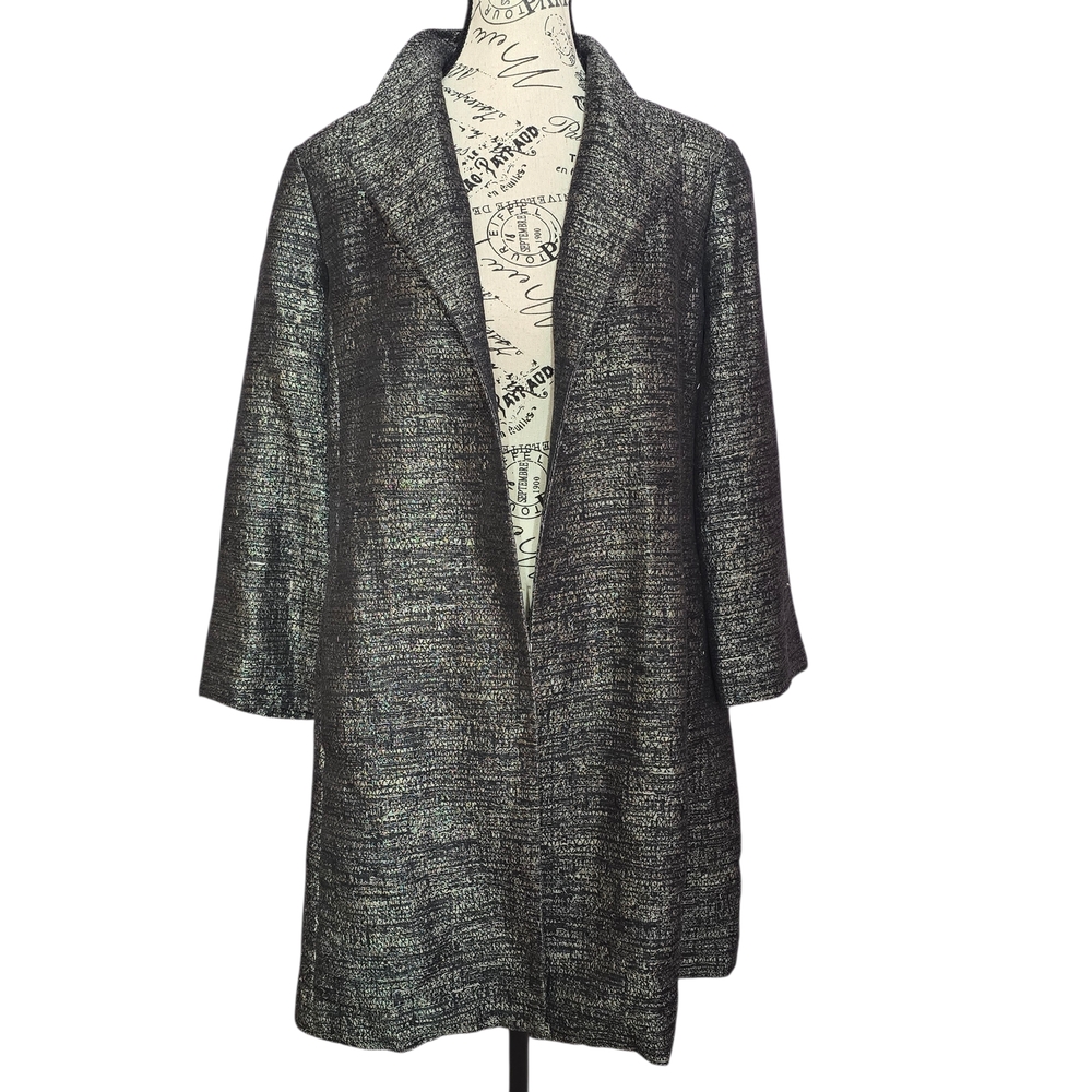 Eileen Fisher Silk Cotton Jacquard Metallic Grey Coat Duster Medium